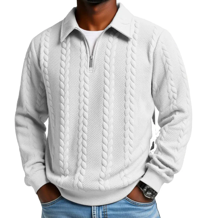 Cable Knit Zip-Collar Sweater