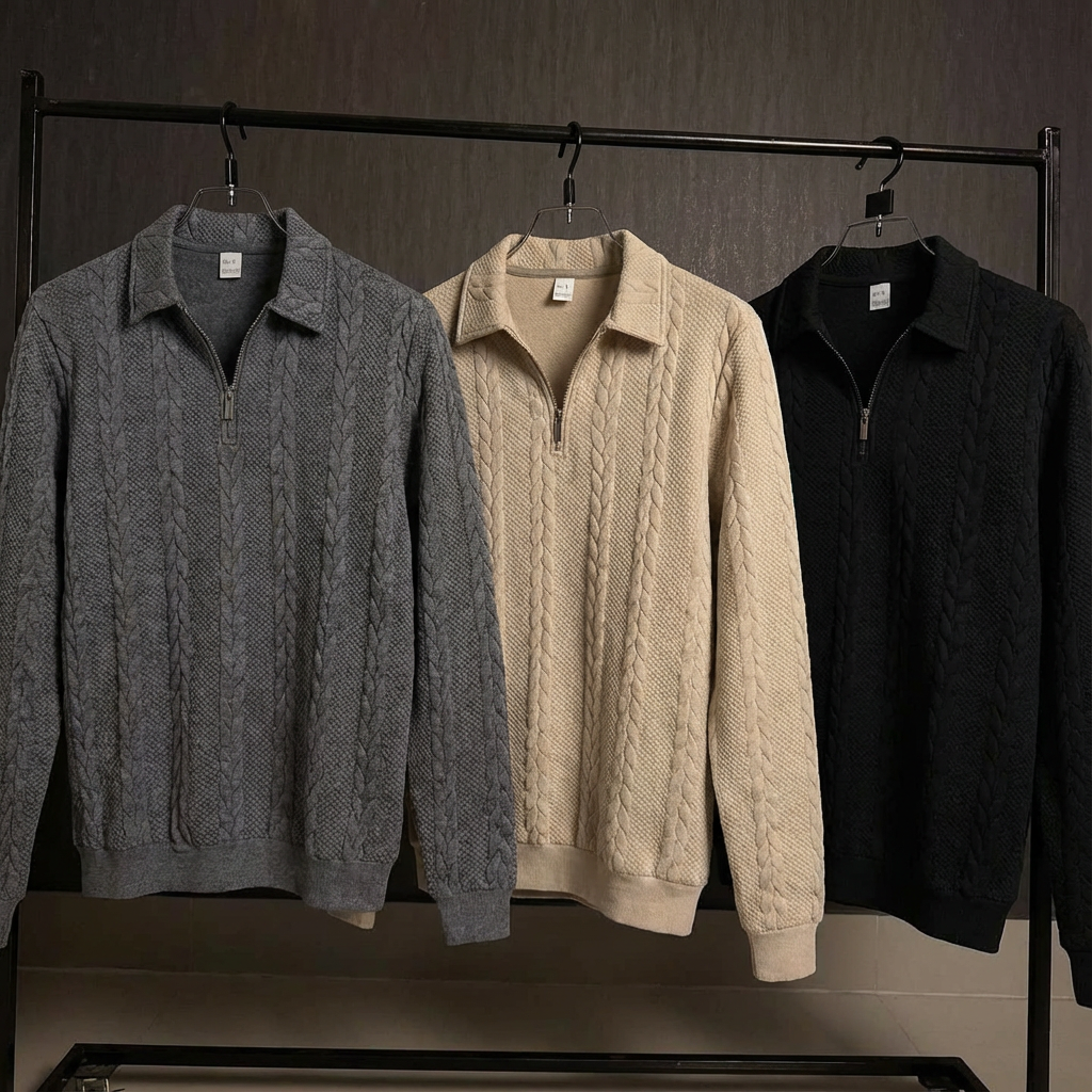 Cable Knit Zip-Collar Sweater